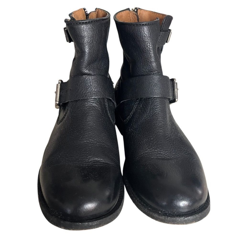 FRYE Black Leather Tyler Engineer Boots Straps Buckle Back Zipper Ankle Booties - Picture 4 of 10
